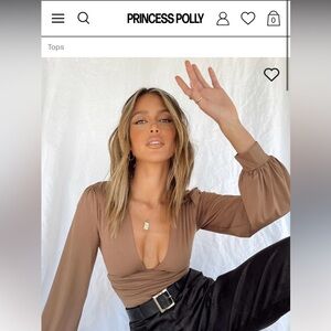 GENTLY USED - PRINCESS POLLY JUDE LONG SLEEVE BODYSUIT BROWN